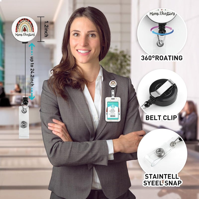 Hinsly ID Badge Holder with Lanyard Christmas Decoration, Retractable Badge Holders Reels with Lanyards Adjustable, for Women Kids Teacher Nurses Doctor Student - Image 4
